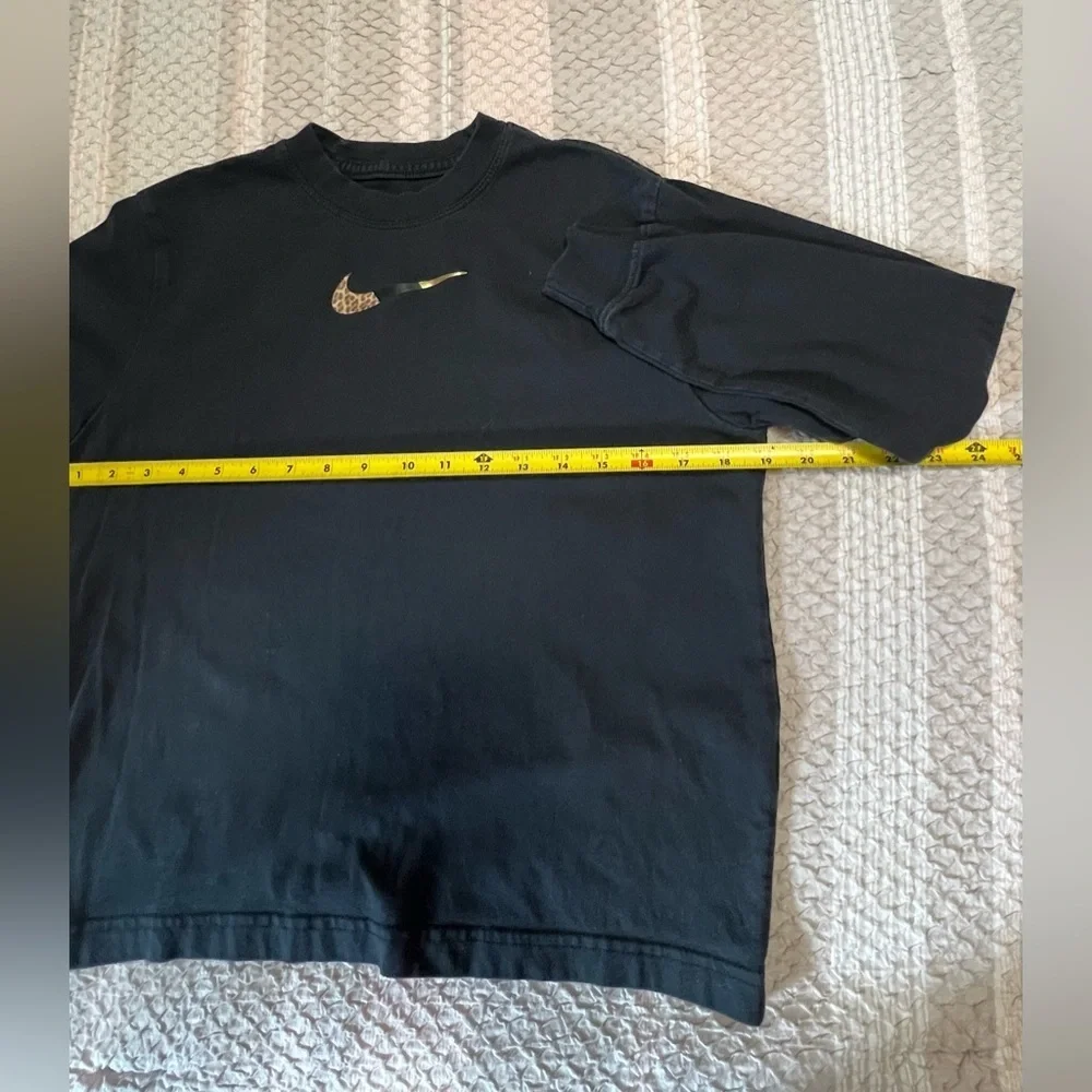 The Nike Tee Black Animal Print Swoosh Long Sleeve Crew Neck Loose Fit XS